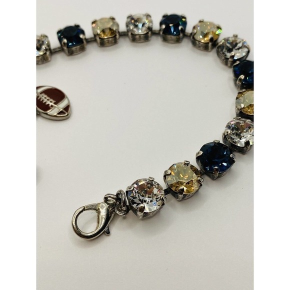 Crystal Tennis Bracelet with Football Charms Clear Blue Gold FLAW - Picture 3 of 6